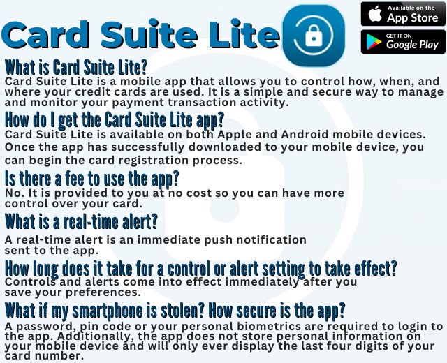 The power to protect in the palm of your hands. Left a store without your Visa credit card? Lock it until you get it back. Shopping around the neighborhood? Set the car to only work where you are. Providing a card to your college bound child? Receive alerts and monitor their spending. Download the FREE app to protect your Visa Credit Card. SecureLOCK Equip